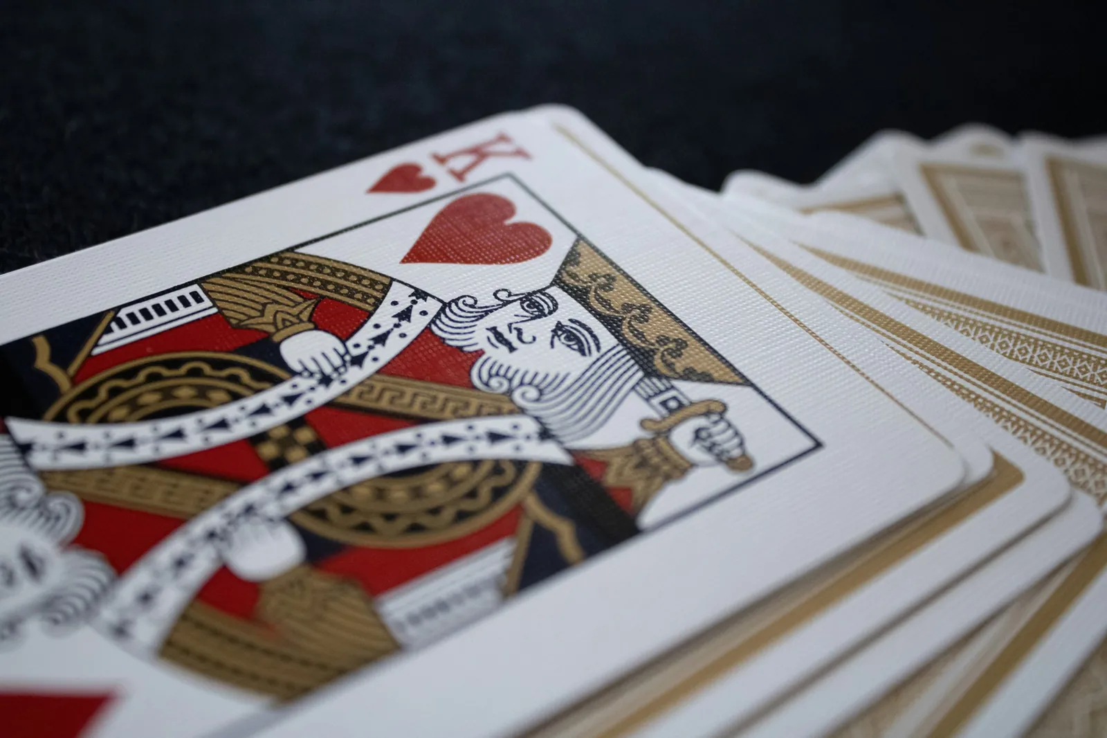 The king of hearts on a fanned deck of cards